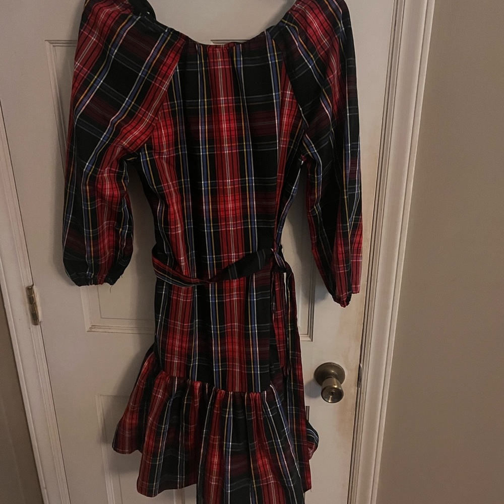 Draper James Bow Back Dress Plaid red black blue